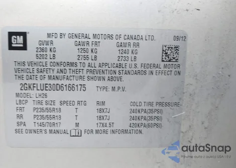 2013 GMC Terrain Slt-1 z USA, uszkodzony, nr VIN 2GKFLUE30D6166175